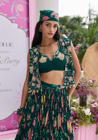 Sabha emerald green jacket and skirt set