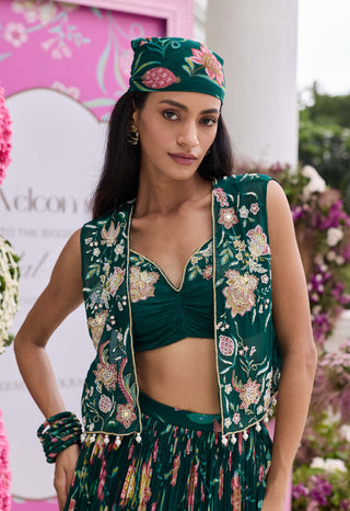 Sabha emerald green jacket and skirt set