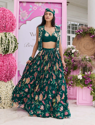 Sabha emerald green jacket and skirt set