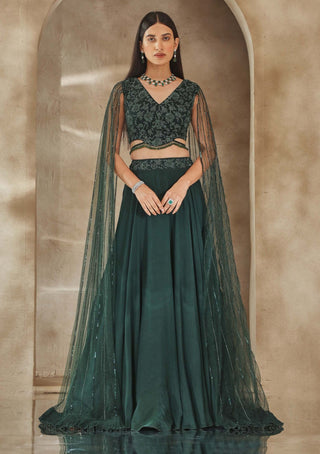 Seema Thukral-Emerald Green Choli And Skirt-INDIASPOPUP.COM