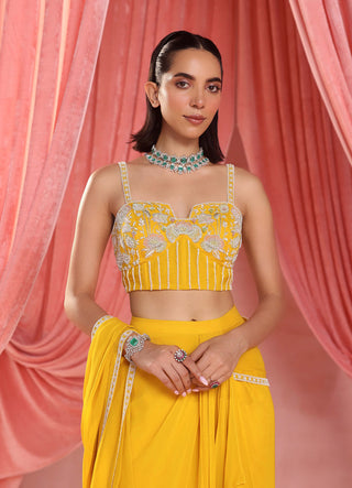 Seema Thukral-Nina Mustard Yellow Draped Skirt And Blouse-INDIASPOPUP.COM