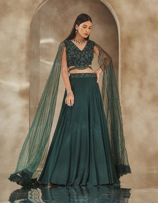 Seema Thukral-Emerald Green Choli And Skirt-INDIASPOPUP.COM