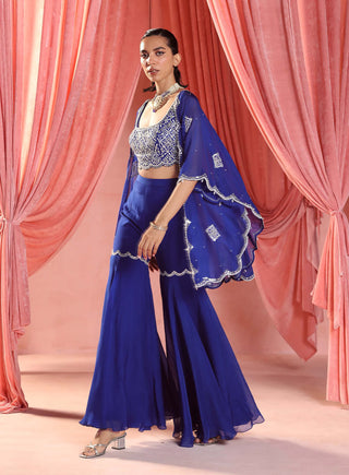 Seema Thukral-Eliza Electric Blue Cape And Gharara Set-INDIASPOPUP.COM