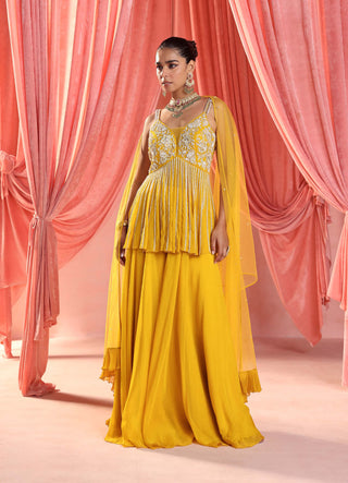 Seema Thukral-Nola Mustard Yellow Peplum And Gharara Set-INDIASPOPUP.COM