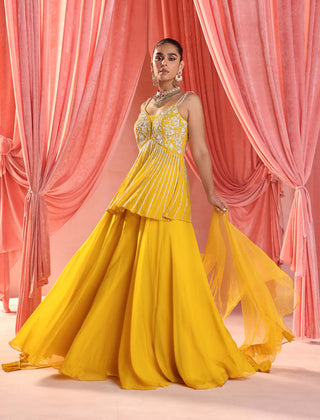 Seema Thukral-Nola Mustard Yellow Peplum And Gharara Set-INDIASPOPUP.COM