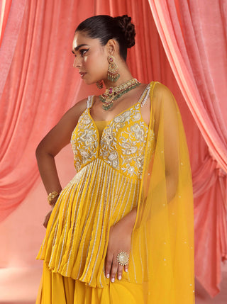 Seema Thukral-Nola Mustard Yellow Peplum And Gharara Set-INDIASPOPUP.COM