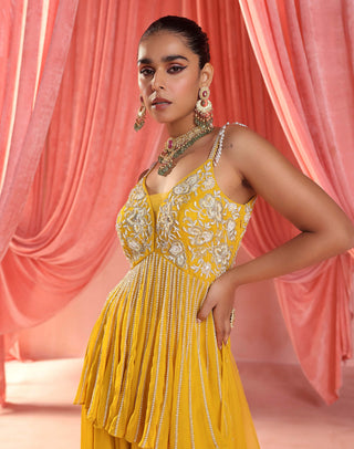 Seema Thukral-Nola Mustard Yellow Peplum And Gharara Set-INDIASPOPUP.COM