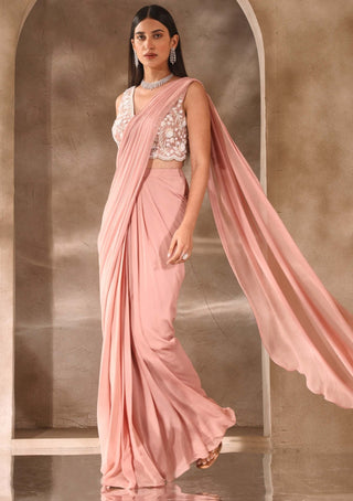 Seema Thukral-Dusty Pink Draped Sari And Blouse-INDIASPOPUP.COM