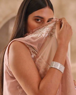 Seema Thukral-Dusty Pink Draped Sari And Jacket Set-INDIASPOPUP.COM