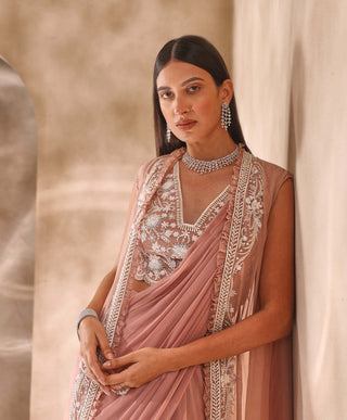 Seema Thukral-Dusty Pink Draped Sari And Jacket Set-INDIASPOPUP.COM