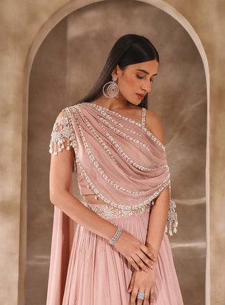 Seema Thukral-Dusty Pink Draped Choli And Skirt-INDIASPOPUP.COM