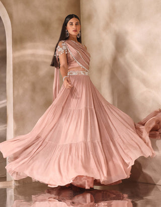Seema Thukral-Dusty Pink Draped Choli And Skirt-INDIASPOPUP.COM