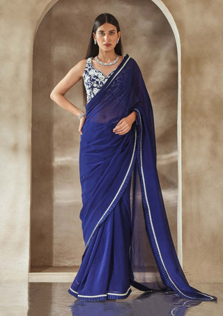 Seema Thukral-Electric Blue Embellished Sari Set-INDIASPOPUP.COM