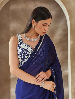 Seema Thukral-Electric Blue Embellished Sari Set-INDIASPOPUP.COM