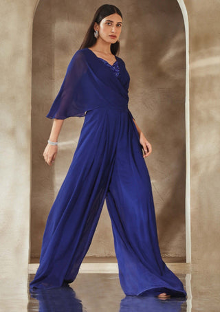 Seema Thukral-Electric Blue Draped Jumpsuit-INDIASPOPUP.COM