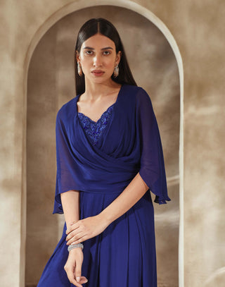 Seema Thukral-Electric Blue Draped Jumpsuit-INDIASPOPUP.COM