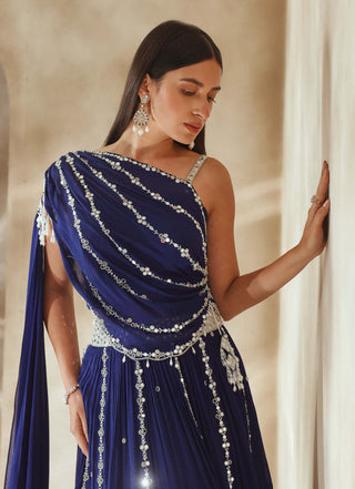 Seema Thukral-Electric Blue Draped Choli And Skirt-INDIASPOPUP.COM