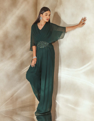 Seema Thukral-Emerald Green Draped Jumpsuit-INDIASPOPUP.COM