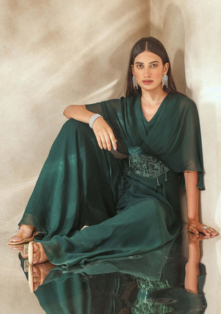 Seema Thukral-Emerald Green Draped Jumpsuit-INDIASPOPUP.COM