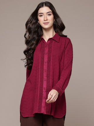 Magenta solid full sleeve shirt