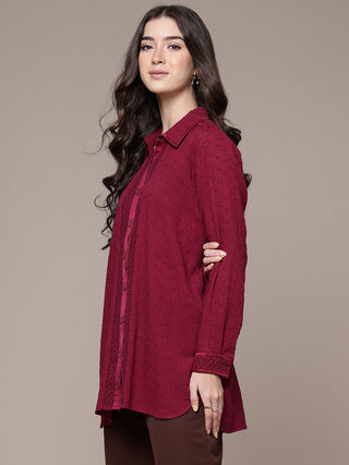 Magenta solid full sleeve shirt