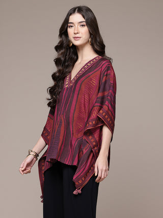 Brown geometric print half sleeve top