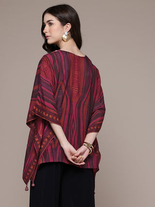Brown geometric print half sleeve top
