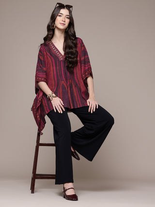 Brown geometric print half sleeve top