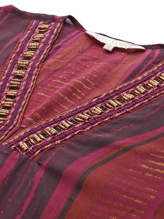 Brown geometric print half sleeve top