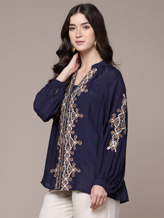 Blue solid full sleeve top with camisole