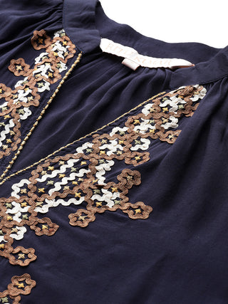 Blue solid full sleeve top with camisole