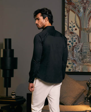 Black Embroidered Dragon Shirt by Siddartha Tytler Men, available on Indiaspopup.com