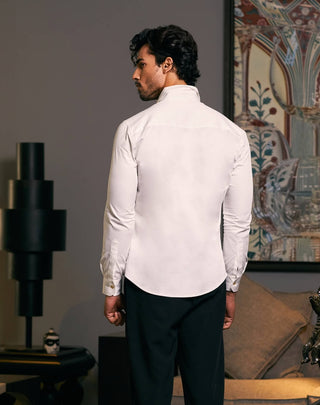 Ivory Embroidered Dragon Shirt by Siddartha Tytler Men, available on Indiaspopup.com