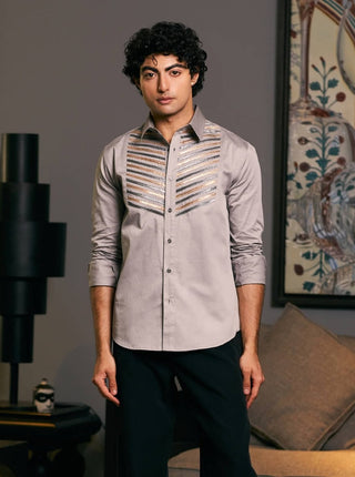 Steel Metallic Strip Shirt by Siddartha Tytler Men, available on Indiaspopup.com