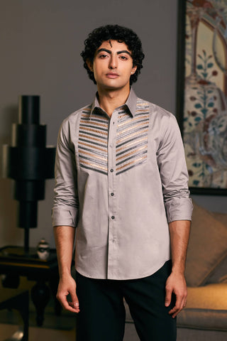 Steel Metallic Strip Shirt by Siddartha Tytler Men, available on Indiaspopup.com