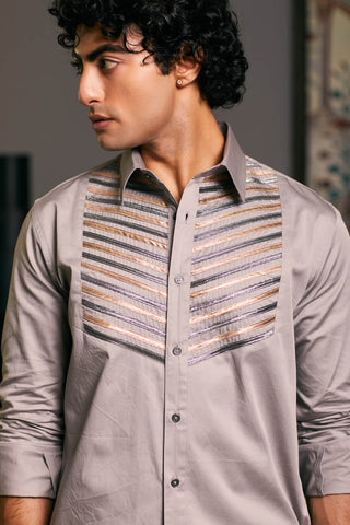 Steel Metallic Strip Shirt by Siddartha Tytler Men, available on Indiaspopup.com