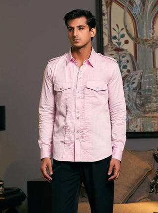 Pink Cotton Satin Pintuck Shirt by Siddartha Tytler Men, available on Indiaspopup.com