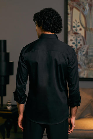 Black Metallic Strip Shirt by Siddartha Tytler Men, available on Indiaspopup.com