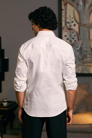 Ivory Metallic Strip Shirt by Siddartha Tytler Men, available on Indiaspopup.com