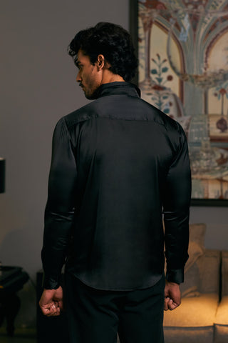 Black Tuxedo Yoke Shirt by Siddartha Tytler Men, available on Indiaspopup.com