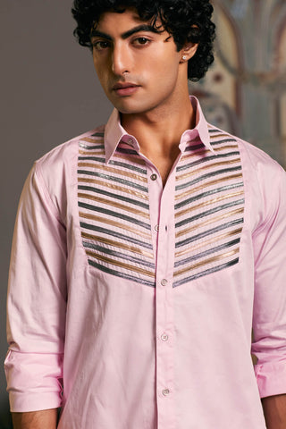 Pink Metallic Strip Shirt by Siddartha Tytler Men, available on Indiaspopup.com