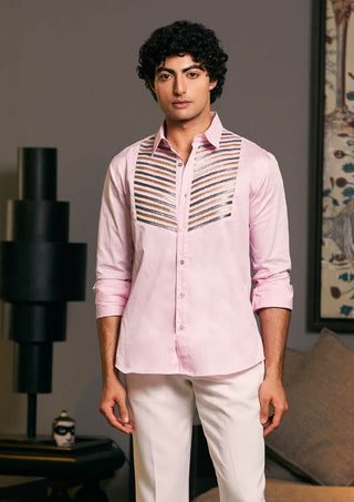 Pink Metallic Strip Shirt by Siddartha Tytler Men, available on Indiaspopup.com