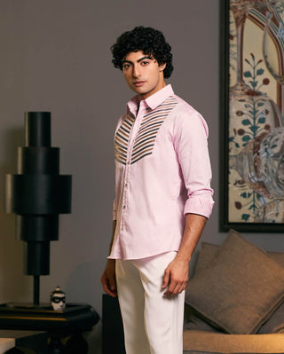 Pink Metallic Strip Shirt by Siddartha Tytler Men, available on Indiaspopup.com