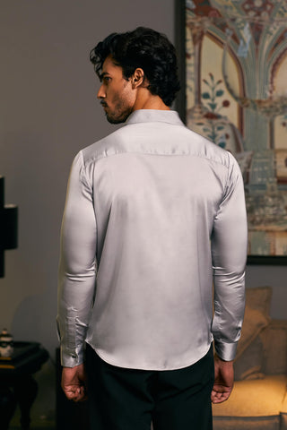 Steel Embroidered Tuxedo Panel Shirt by Siddartha Tytler Men, available on Indiaspopup.com