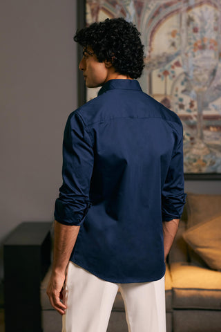 Navy Blue Metallic Strip Shirt by Siddartha Tytler Men, available on Indiaspopup.com