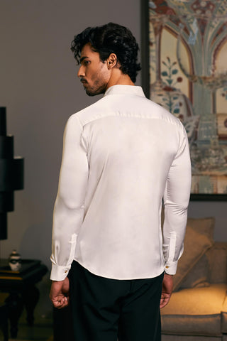 Ivory Embroidered Tuxedo Panel Shirt by Siddartha Tytler Men, available on Indiaspopup.com