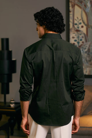 Olive Metallic Strip Shirt by Siddartha Tytler Men, available on Indiaspopup.com