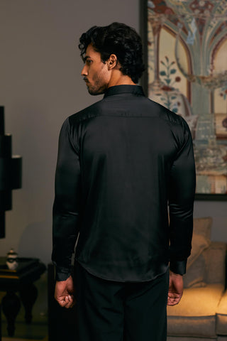 Black Embroidered Tuxedo Panel Shirt by Siddartha Tytler Men, available on Indiaspopup.com