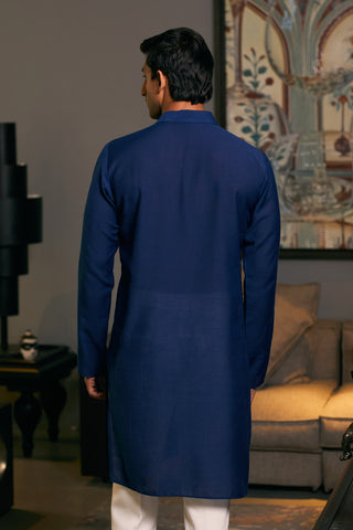 Navy Blue Metallic Strip Kurta by Siddartha Tytler Men, available on Indiaspopup.com