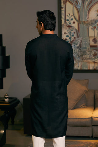 Black Metallic Strip Kurta by Siddartha Tytler Men, available on Indiaspopup.com